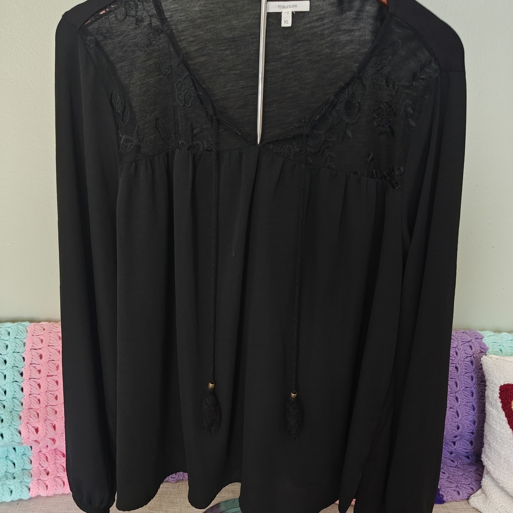 Maurices Black Lace Detail Blouse